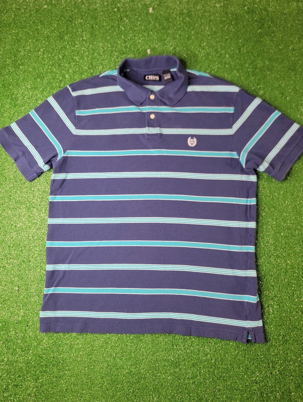 Ralph Lauren Chaps Mens Striped Polo Shirt Size XL Blue Teal White Preppy Cotton
